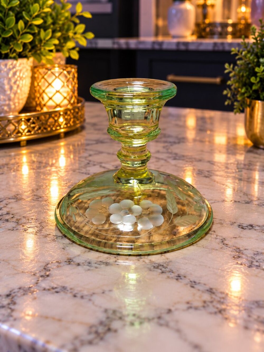 Vintage 1920s Fostoria Glass Company single light candlestick holder Style #22